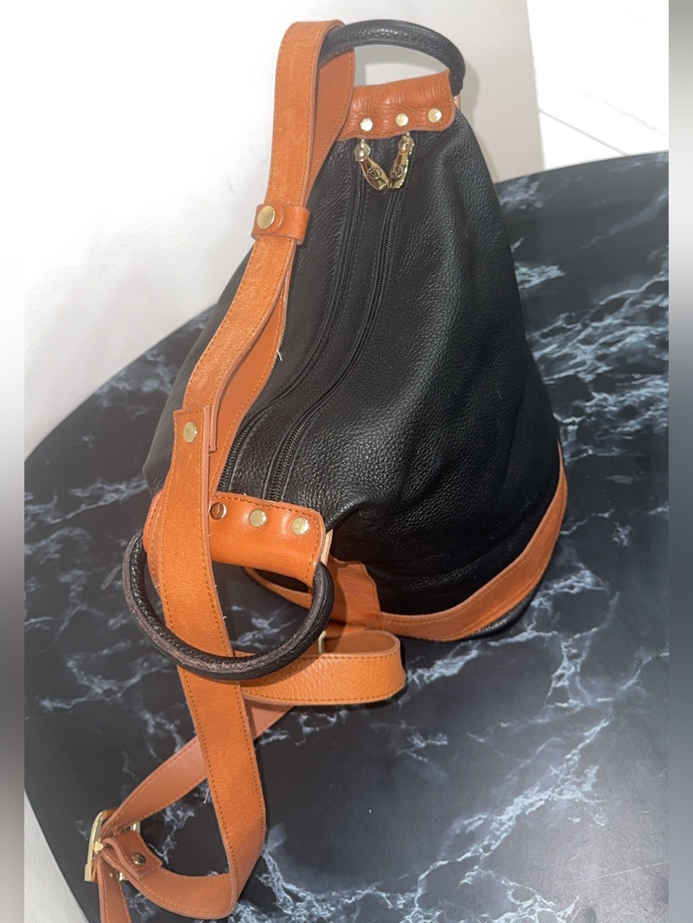 Valentina Pebbled Genuine Leather Black Bucket Sling Bag Backpack AUTHENTIC - Picture 3 of 15